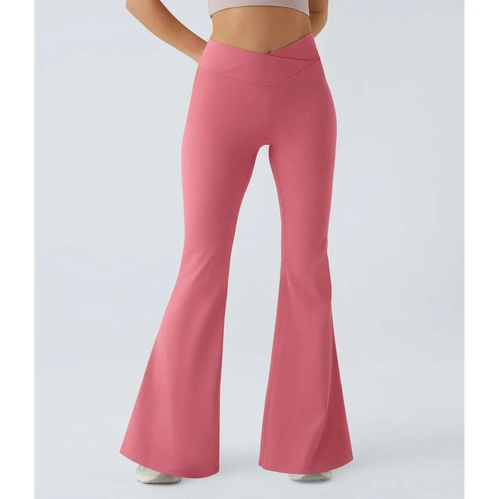 Halara High Waisted Crossover Ruched Butt Lifting Yoga Leggings Candy Pink XS - Picture 3 of 13